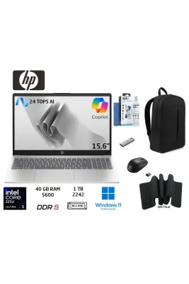 AI 15 Intel Core Ultra 5 225U 40GB 1TB SSD W11 PRO 15.6" D51E0EA Duddi Çanta+Mouse+MousePad+++