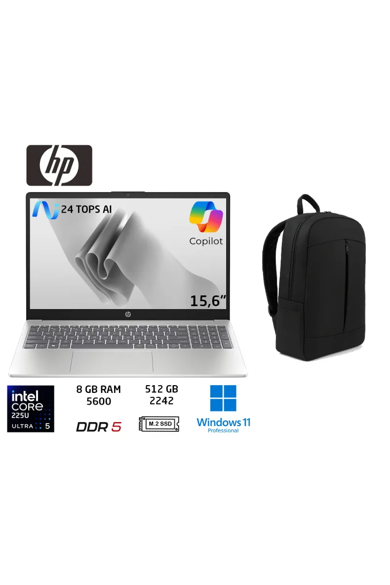 AI 15 Intel Core Ultra 5 225U 8GB 512GB SSD W11 PRO 15.6" D51E0EA Duddi Çanta