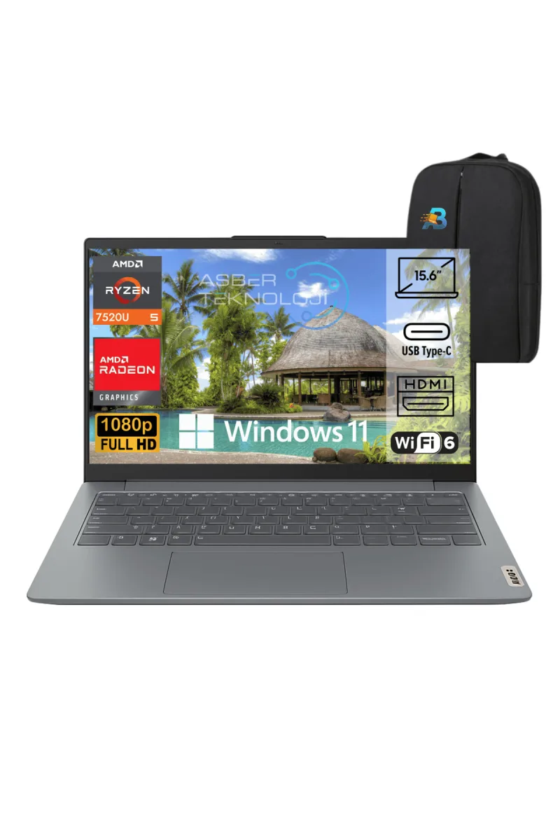 IdeaPad Slim 3 15AMN8 Ryzen 5 16GB 256GB SSD 15.6" W11P Notebook + Çanta