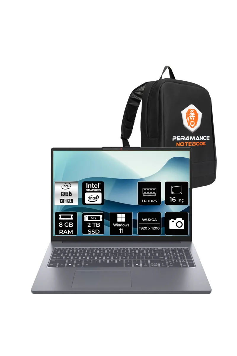 Ideapad Slim 3 i5 13420H 8GB RAM 2TB SSD 16" FHD+ Win11 Pro 83K20077TRP336 Notebook + Per4 Çanta