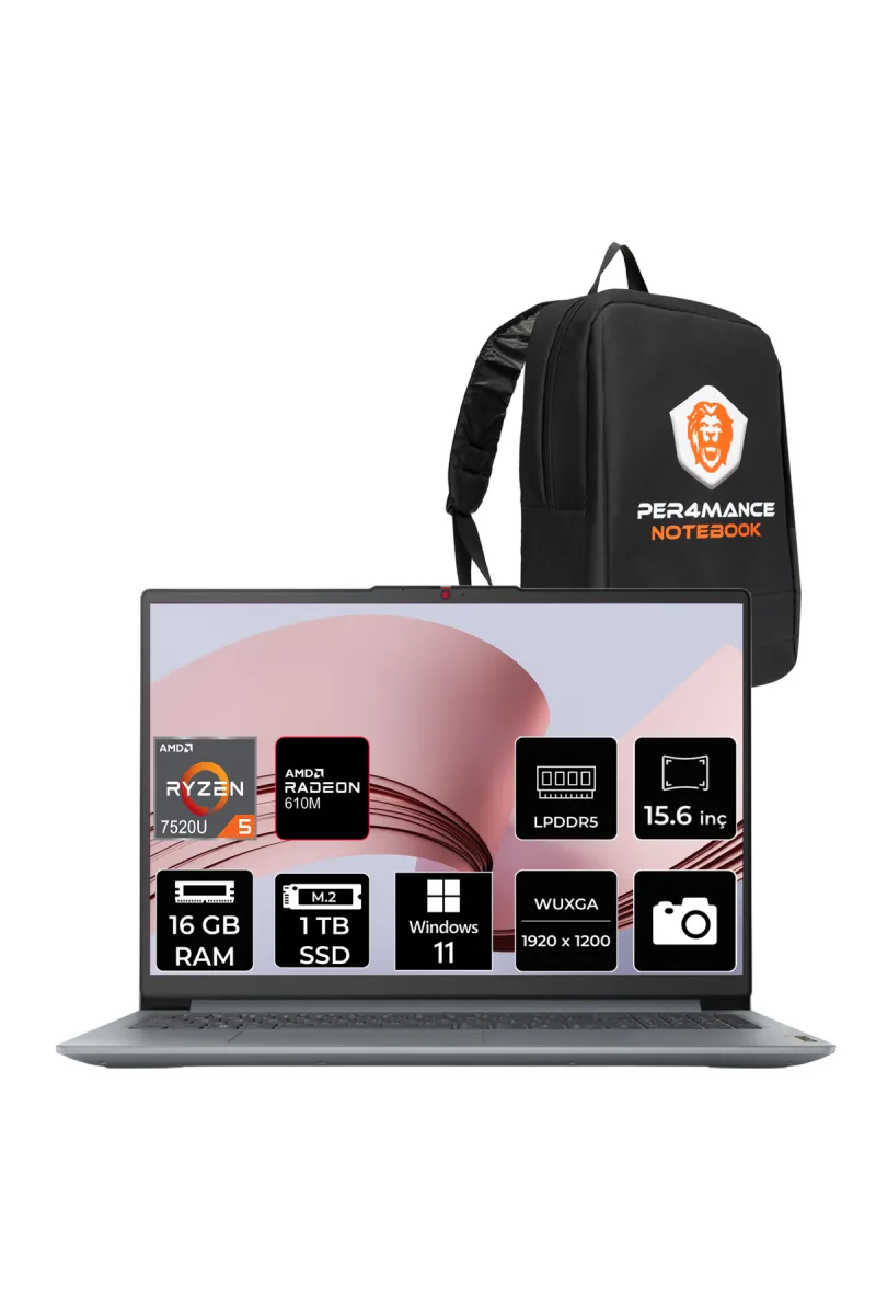 IdeaPad Slim 3 Ryzen 5 7520U 16GB 1TB SSD 15.6" FHD W11H Dizüstü Bilgisayar