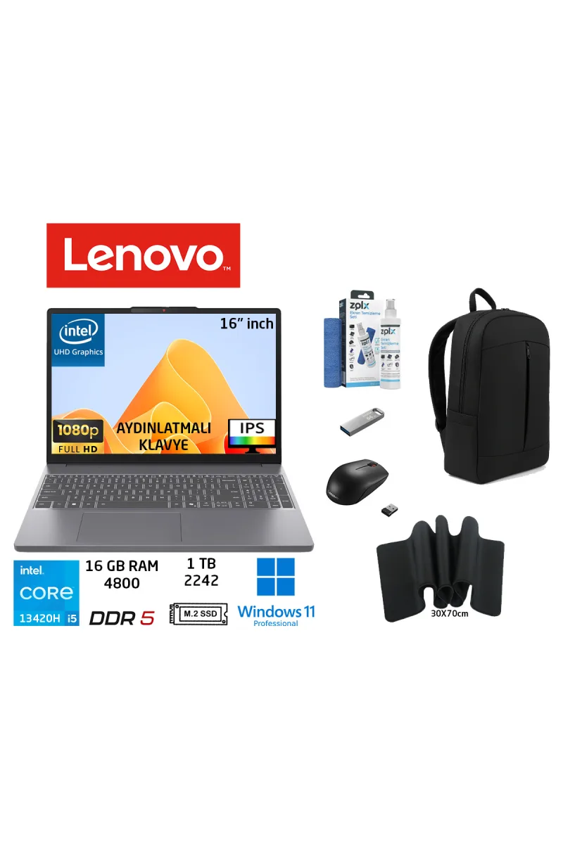 Slim 3 16IRH10 IntelCore I5 13420H 16GB 1TB SSD W11 PRO 16” 83K20077TR Duddi Çanta+Mouse++