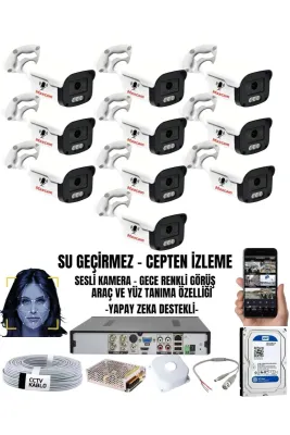 10 Kameralı SESLİ 5MP Sony Lens Gece Renkli Araç Ve Yüz Tanımalı Kamera Sistemi