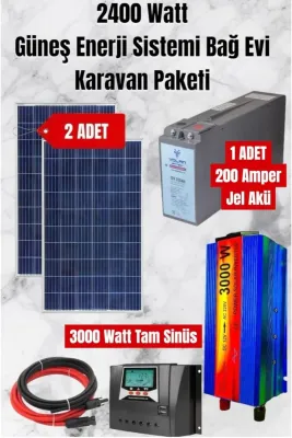 2400 WATT  TV, Buzdolabı, Aydınlatma İçin Güneş Enerji Sistemi Bağ Evi Ve Karavan Solar Sistem