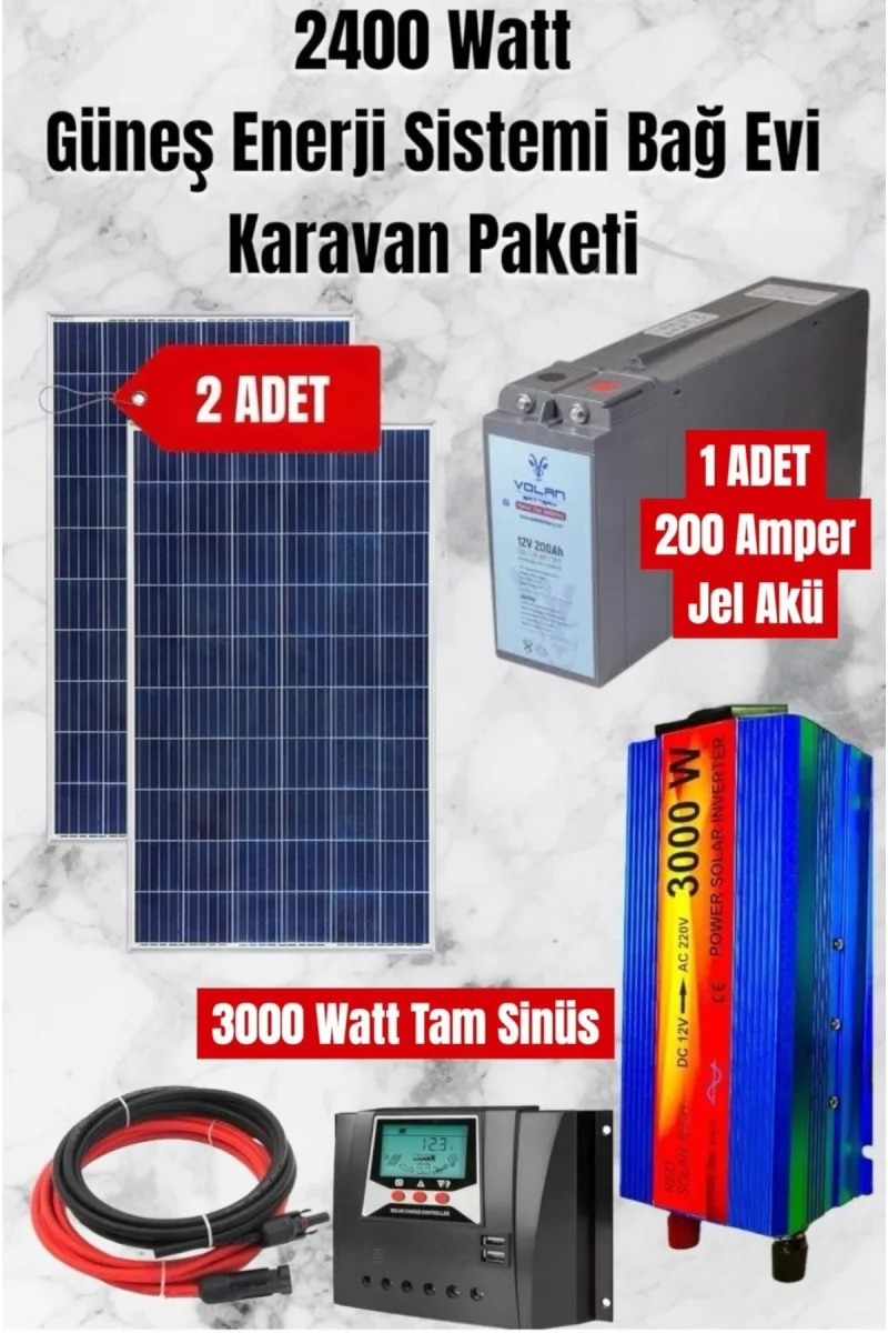 2400 WATT  TV, Buzdolabı, Aydınlatma İçin Güneş Enerji Sistemi Bağ Evi Ve Karavan Solar Sistem
