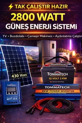 2800 Watt Çamaşır Makinesi, TV, Buzdolabı, Bağ evi Karavan Solar Paket - Hazır Güneş Enerji Sistemi