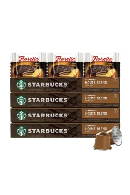 4 Adet 10'lu House Blend Lungo Kapsül Kahve Seti + Fiorella 3x