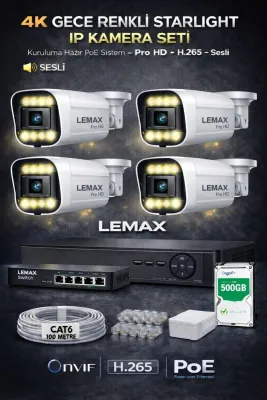 4 Kameralı 4K 1440P Full HD PoE IP Kamera Sistemi – Gece Renkli Ultra HD Güvenlik Kamera Seti