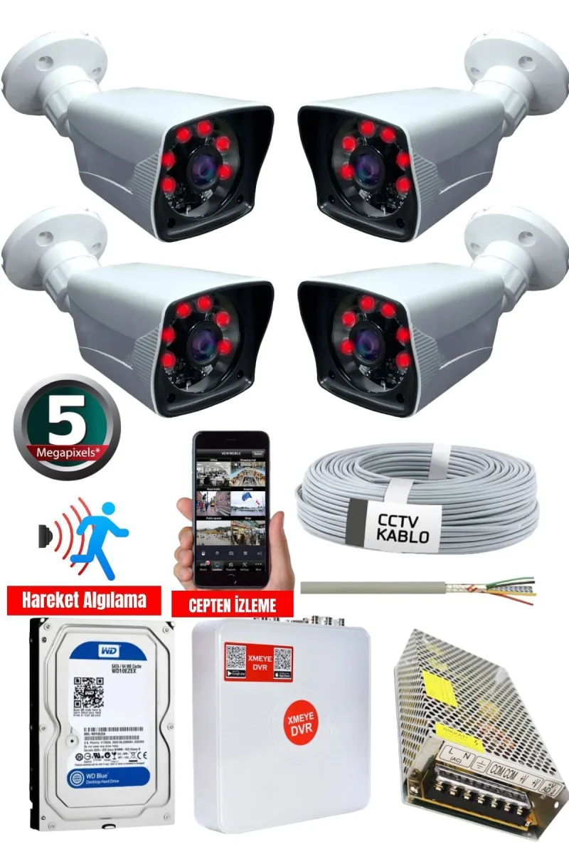 4 Kameralı 5 MP Sony Fulhan Gece Görüşlü, Dış Mekan Mekan Kamera Sistemi