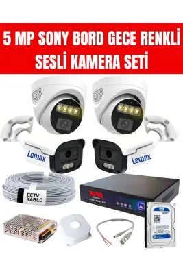 4 Kameralı 5MP Gece Renkli, Sesli, Araç Ve Yüz Tanımalı Kamera Seti