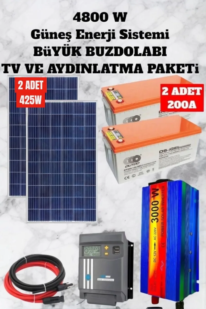 4800 WATT TV, Buzdolabı, Aydınlatma Güneş Enerji Sistemi Paketi Bağ Evi Ve Karavan Solar Sistem