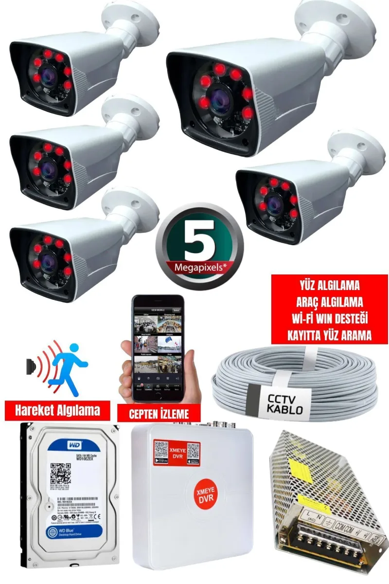 5 Kameralı 5 MP Sony Fulhan Gece Görüşlü, Dış Mekan Mekan Kamera Sistemi