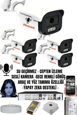 5 Kameralı Sesli 5mp - Gece Renkli Araç Ve Yüz Tanımalı Kamera Sistemi - Hazır Kamera Seti