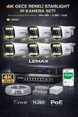 6 Kameralı 4K 1440P Full HD PoE IP Kamera Sistemi – Gece Renkli Ultra HD Güvenlik Kamera Seti