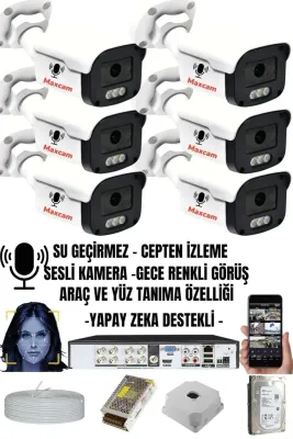 6 Kameralı SESLİ 5MP - Gece Renkli Araç Ve Yüz Tanımalı Kamera Sistemi -Hazır Kamera Seti