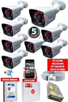8 Kameralı Güvenlik Kamerası Seti - Cepten Izleme - Fullhd - Gece Görüşlü - SONY - Su Geçirmez