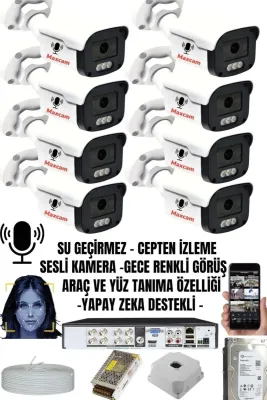 8 Kameralı SESLİ 5MP - Gece Renkli Araç Ve Yüz Tanımalı Kamera Sistemi - Hazır Kamera Seti