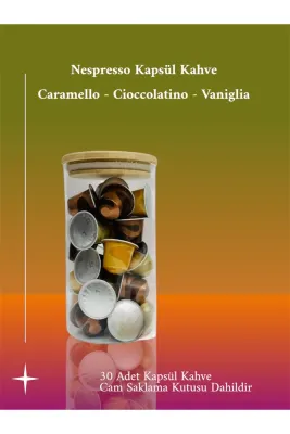 Barista Kapsül Kahve (caramello- cioccolatino- vaniglia) 30 Adet + Cam Saklama Kutusu Hediyeli