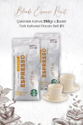 Blonde Espresso Roast Çekirdek Kahve 250 gr x 2 Adet ve Türk Kahvesi Fincan Seti 2'li