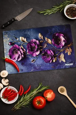 Cam Kesme Tahtası, Kesme Tablası Kenarları Oval, Antibakteriyal, Sunum Tahtası 25x35 cm