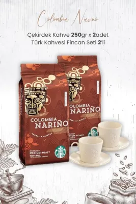 Colombia Narino Çekirdek Kahve 250 gr x 2 Adet ve Türk Kahvesi Fincan Seti 2'li