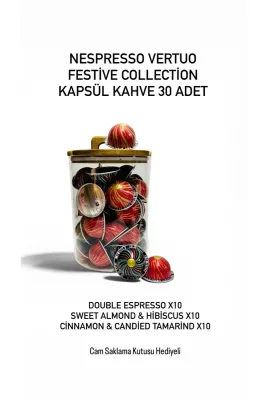 Festive Cinnamon -Hibiscus -Espresso Vertuo Kapsül Kahve 30 Adet + Cam Saklama Kutu Hediye