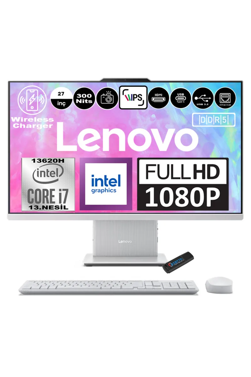 Ideacentre I7-13620H 64GB 1tb SSD 27 Inc Fhd IPS W11PRO F0HM0048TRP15+ZETTABELLEK