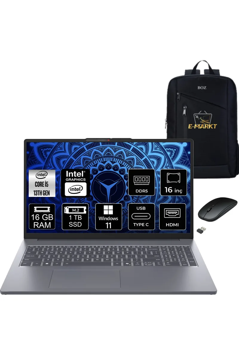 Ideapad Slim 3 Intel Core I5 13420H 16GB 1 TB SSD W11 15.3" FHD Bilgisayar + Boz Çanta , Mouse