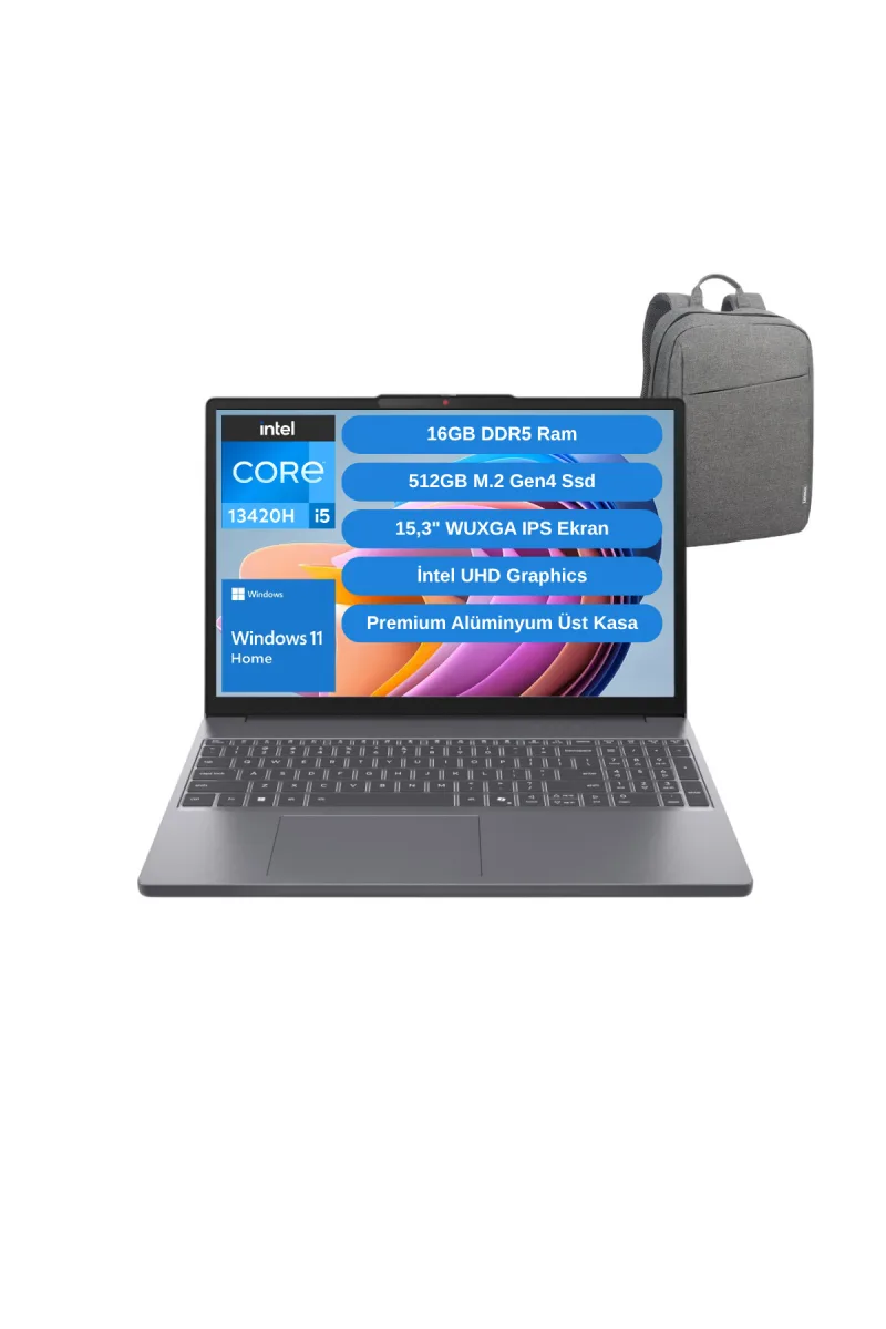 IP Slim 3 14IRH10 Intel Core i5 13420H 16GB 512GB SSD 15.3" W11 Laptop - Lenovo Çanta Wz1