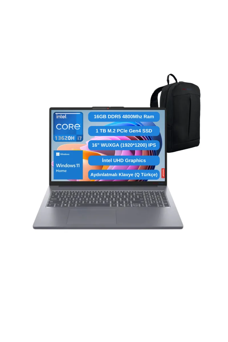 IP Slim 3 16IRH10 İ7 13620H 16GB 1TB SSD 16" Fhd W11 Laptop 83K2001VTR - Webzone Çanta Wz1