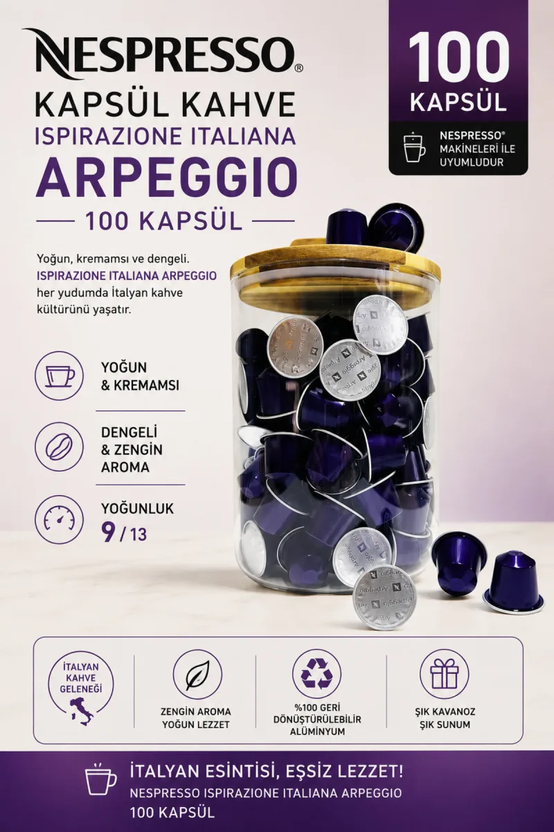 Kapsül Kahve Arpeggio 100 Kapsül + Kutu Hediyeli