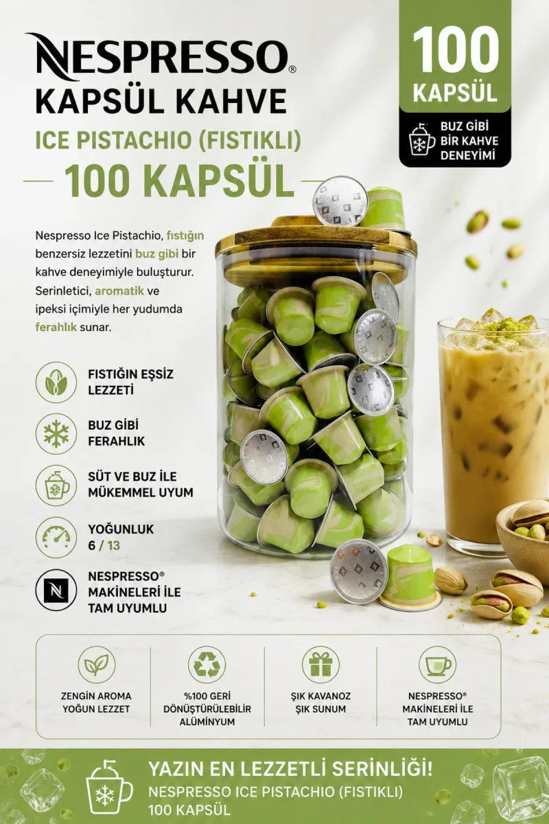 Kapsül Kahve Pistachio (Fıstıklı) 100 Kapsül + Kutu Hediyeli