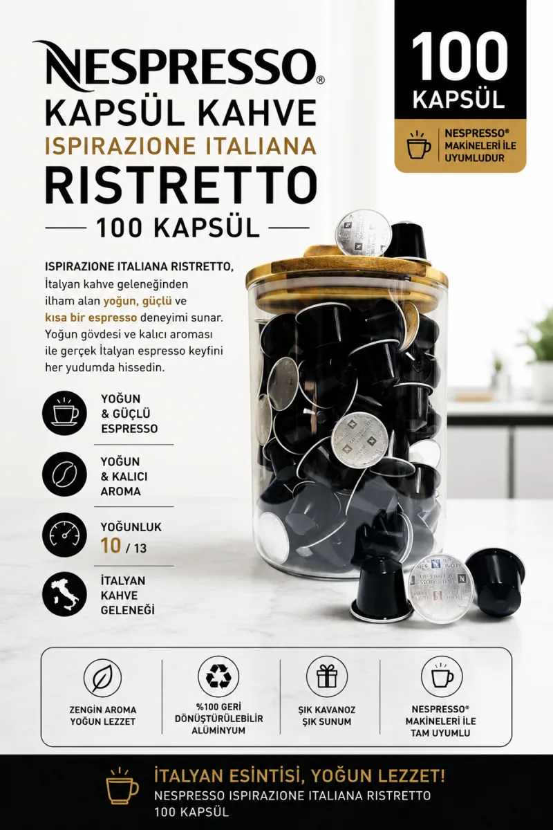 Kapsül Kahve Rıstretto 100 Kapsül + Kutu Hediyeli