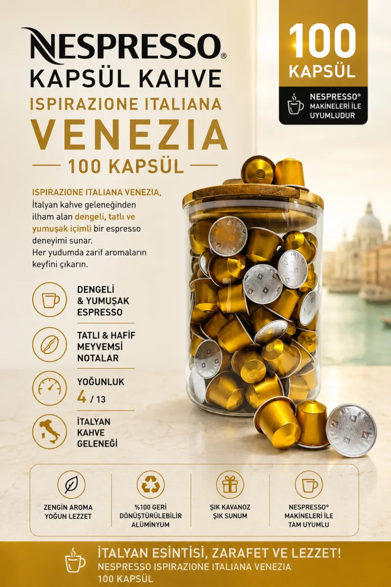 Kapsül Kahve Venezia 100 Kapsül + Kutu Hediyeli