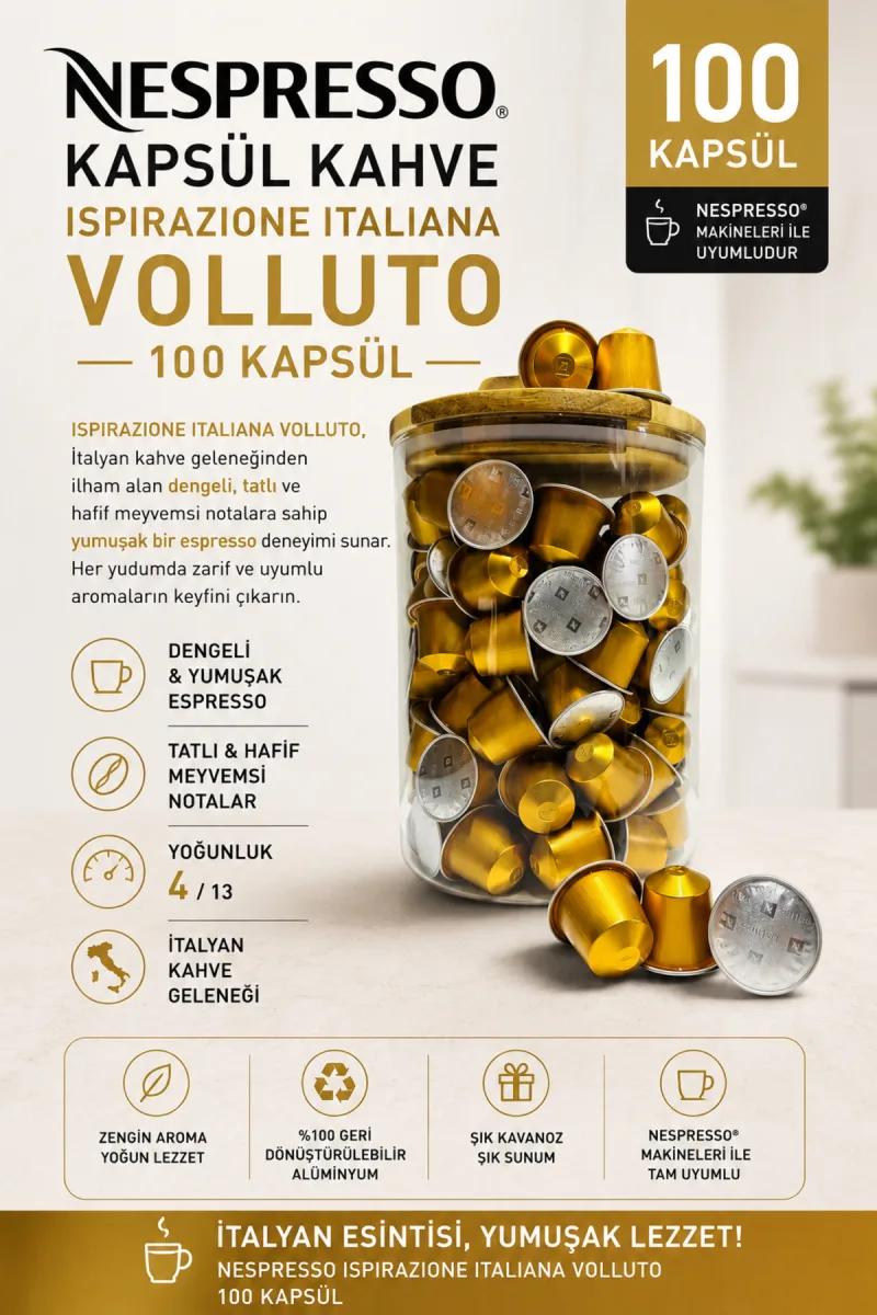 Kapsül Kahve Volluto 100 Kapsül + Kutu Hediyeli