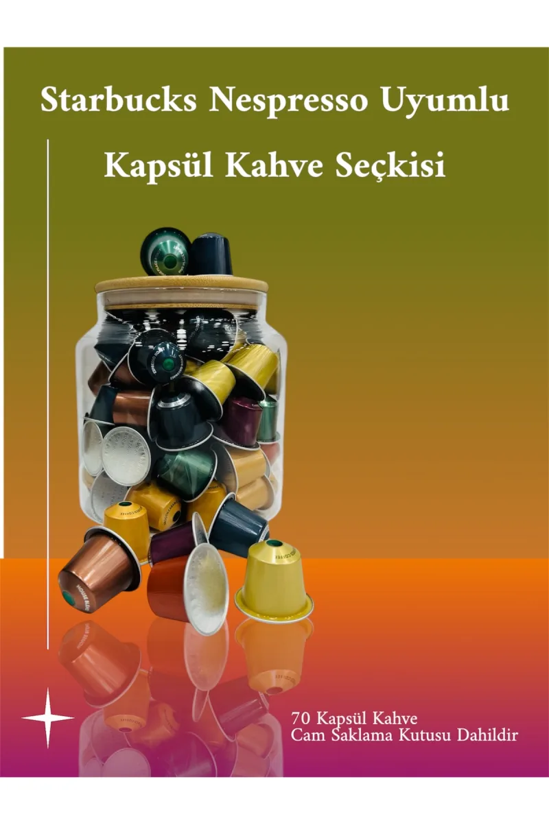 Karışık Kapsül Kahve 7 Kutu (70 Kapsül) + Cam Saklama Kutusu Hediyeli