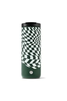 ® Koyu Yeşil Renkli Dama Desenli Çelik Termos 473 Ml