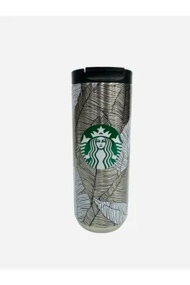 Metal Termos Gri Yaprak Desenli 355ml