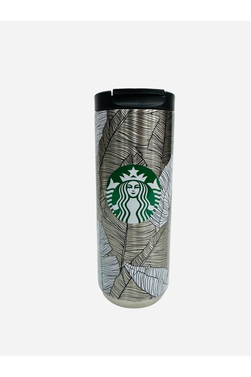 Metal Termos Gri Yaprak Desenli 355ml