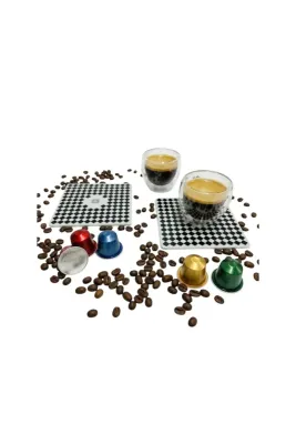 Nespresso Paris Çift Cidarlı Cam Espresso Bardak 2 x 80ml ve 2 Adet Porselen Bardak Altlığı Seti
