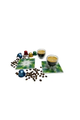 Nespresso Rio Çift Cidarlı Cam Espresso Bardak 2 x 80ml ve 2 Adet Porselen Bardak Altlığı Seti