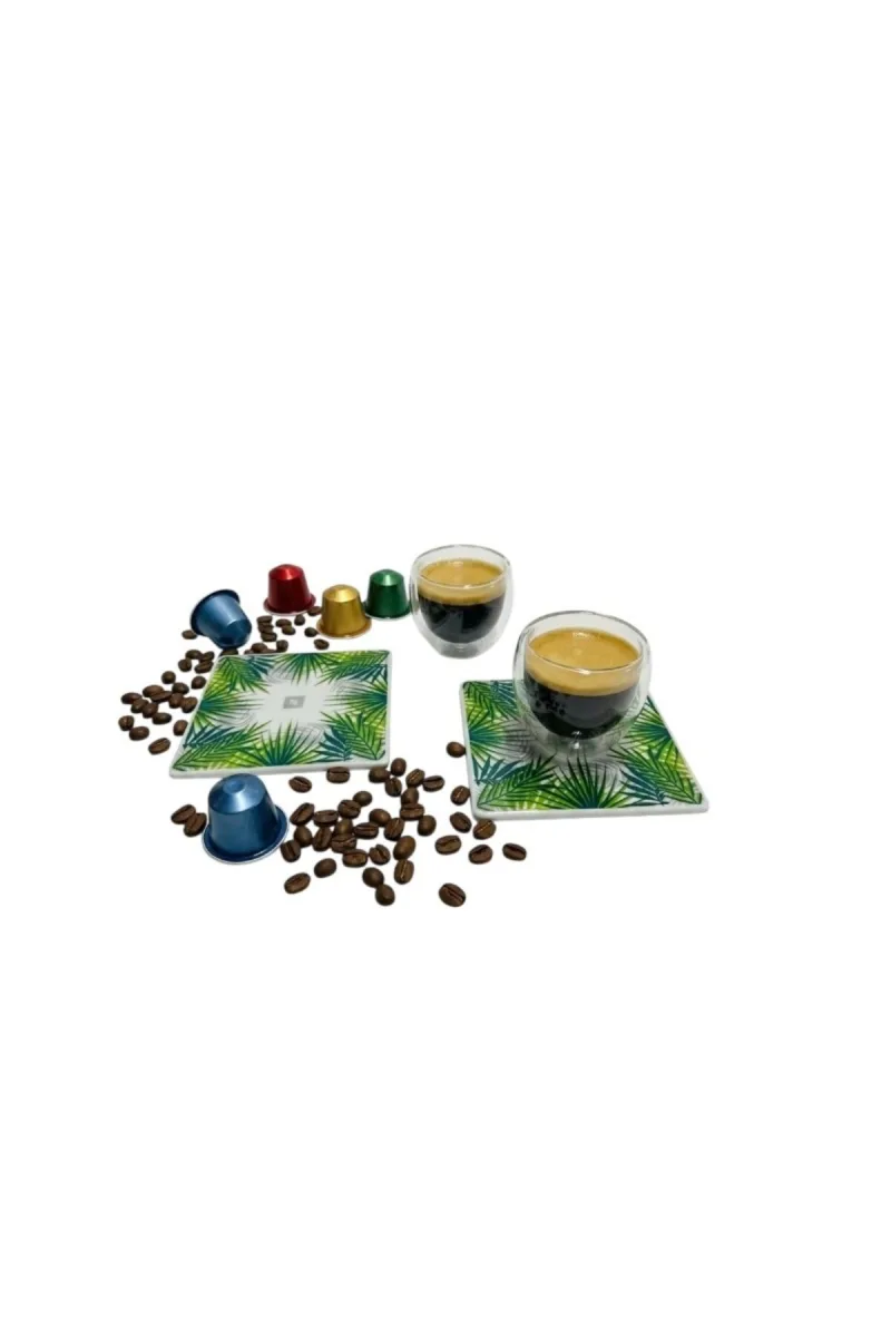 Nespresso Rio Çift Cidarlı Cam Espresso Bardak 2 x 80ml ve 2 Adet Porselen Bardak Altlığı Seti