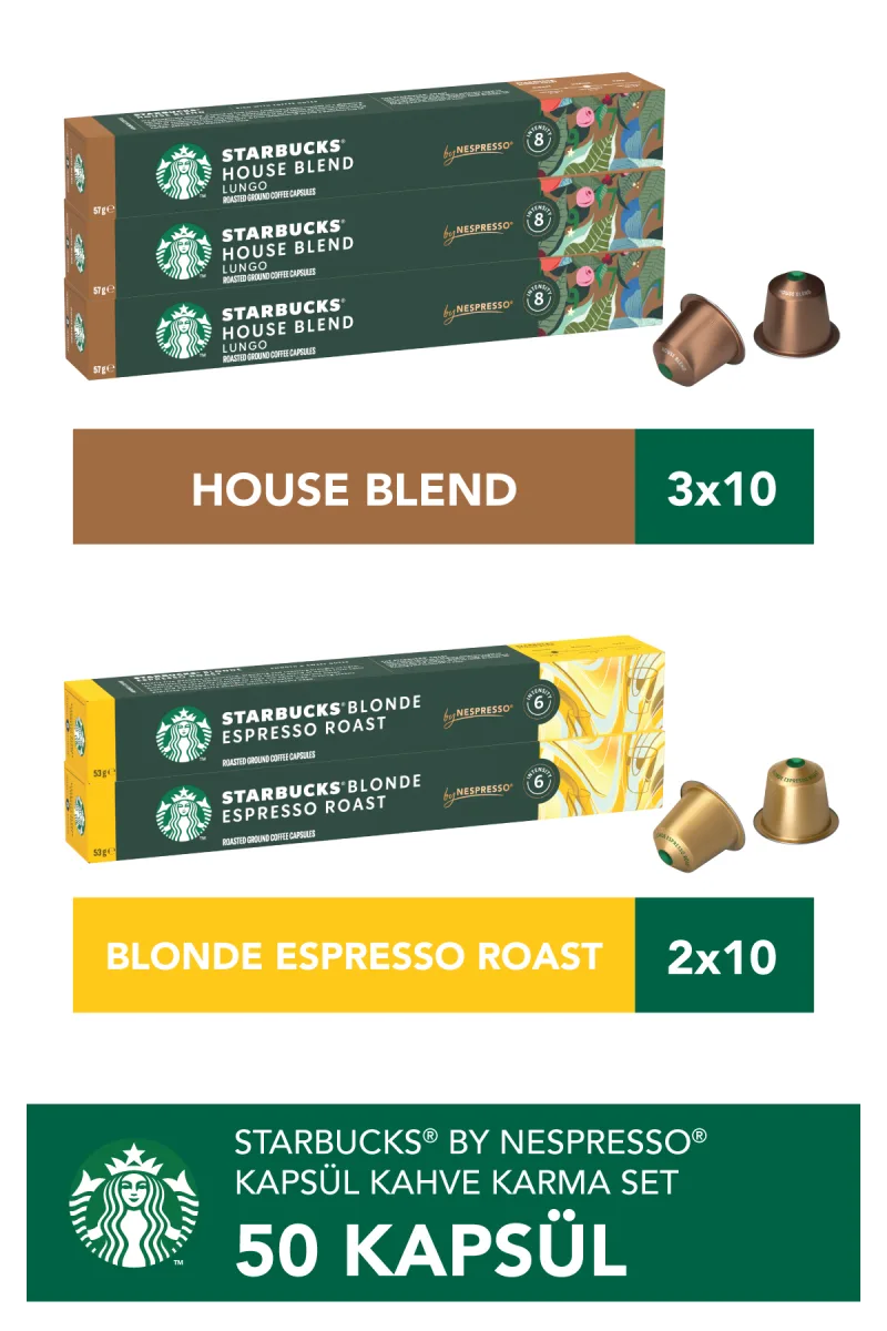 Nespresso Uyumlu Kapsül By Nespresso House Blend 30’lu, Blonde Espresso 20’li Kapsül Kahve