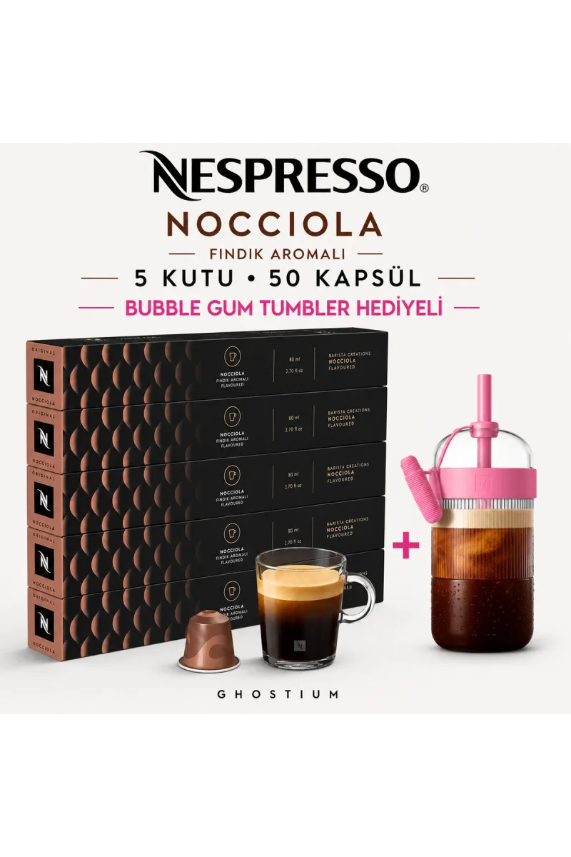 Nocciola Fındık aromalı 50 Kapsül + Bubble Gum Tumbler Hediyeli I Ghostium