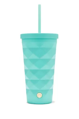 Paslanmaz Çelik Pipetli İçecek Bardağı - Turkuaz - 560ml