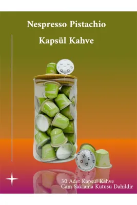 Pistachio Kapsül Kahve 30 Adet + Cam Saklama Kutusu Hediyeli