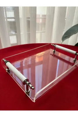 Pleksi Silver Kulplu Mini Tepsi