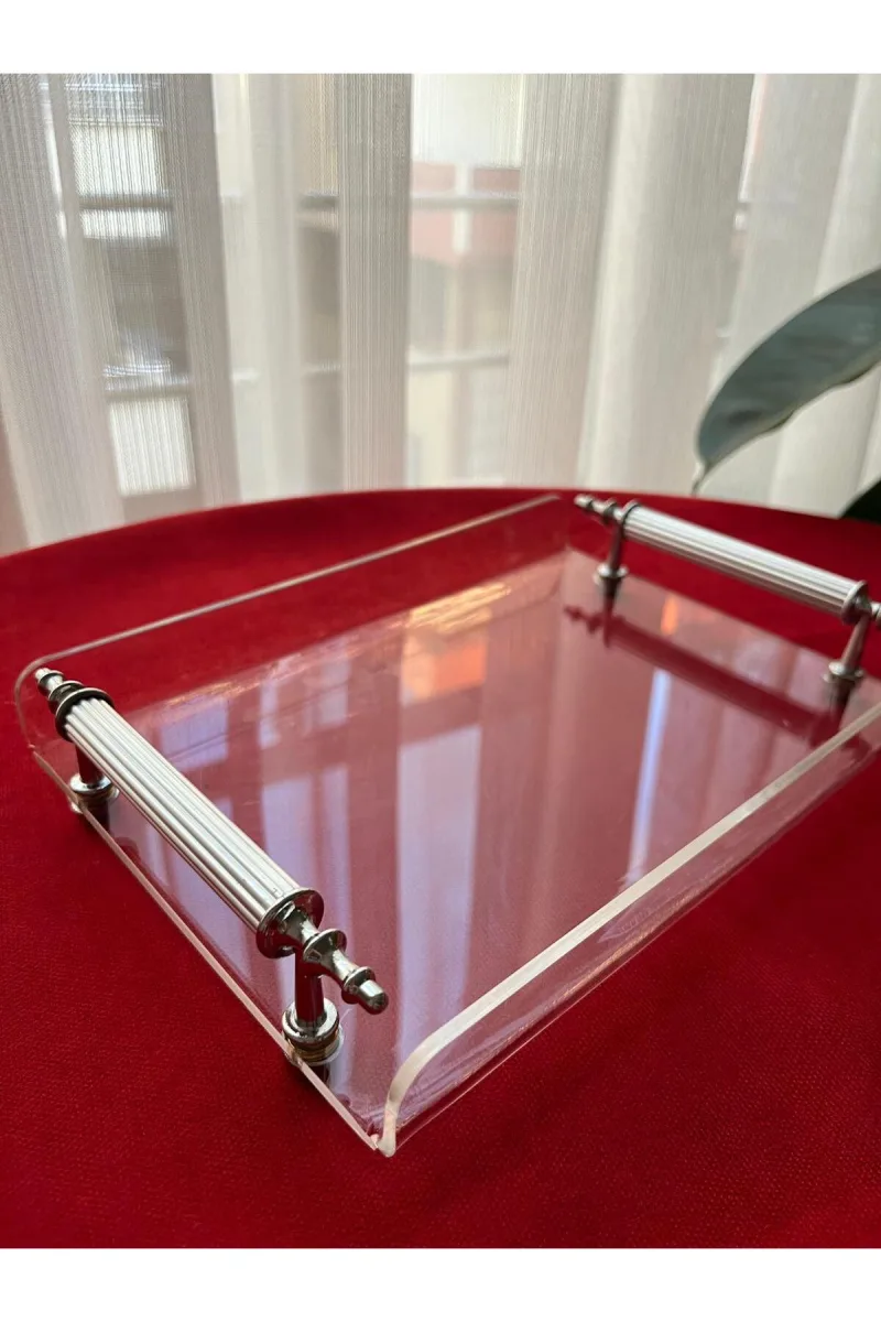Pleksi Silver Kulplu Mini Tepsi