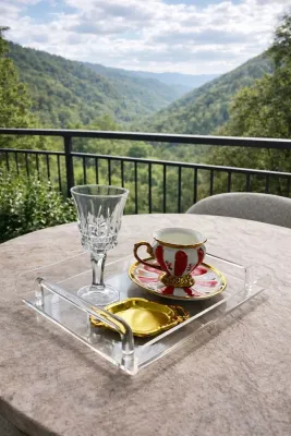 Şeffaf Pleksi Kulplu Sunum Tepsisi