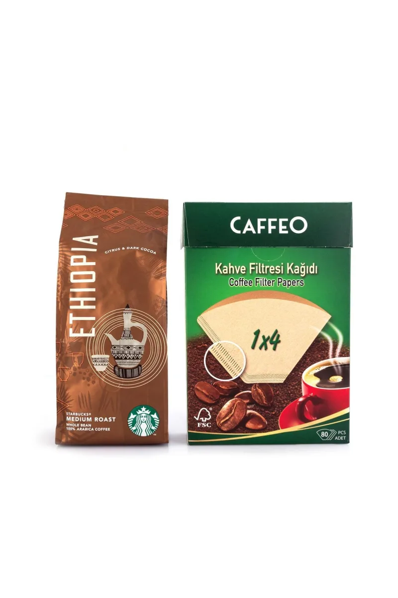 Starbucks Ethiopia Kahve 250gr French Press İçin Çekilmiş ve Caffeo Filtre Kağıdı 1x4 80li